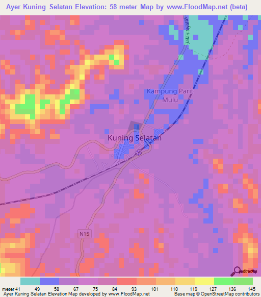 Ayer Kuning Selatan,Malaysia Elevation Map