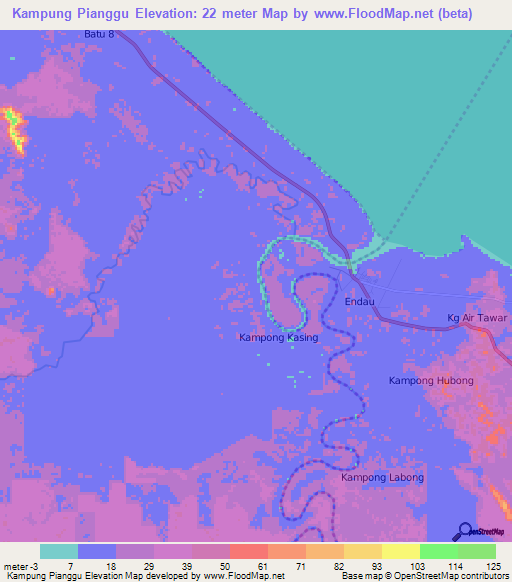 Kampung Pianggu,Malaysia Elevation Map