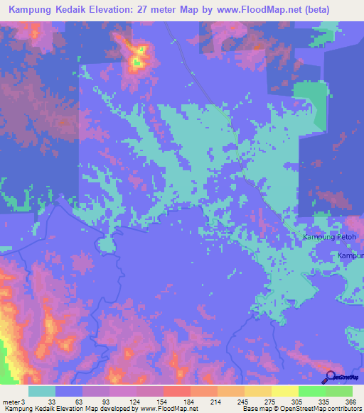 Kampung Kedaik,Malaysia Elevation Map