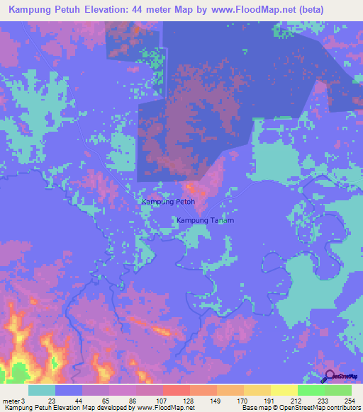 Kampung Petuh,Malaysia Elevation Map