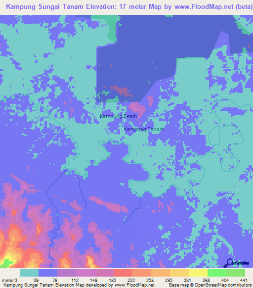 Kampung Sungai Tanam,Malaysia Elevation Map