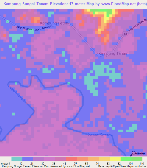 Kampung Sungai Tanam,Malaysia Elevation Map