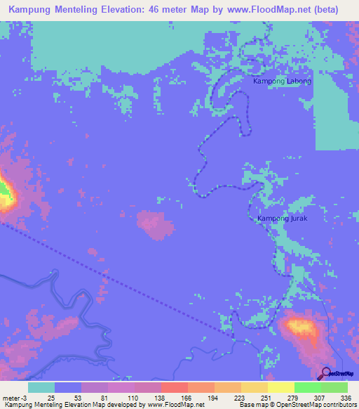 Kampung Menteling,Malaysia Elevation Map