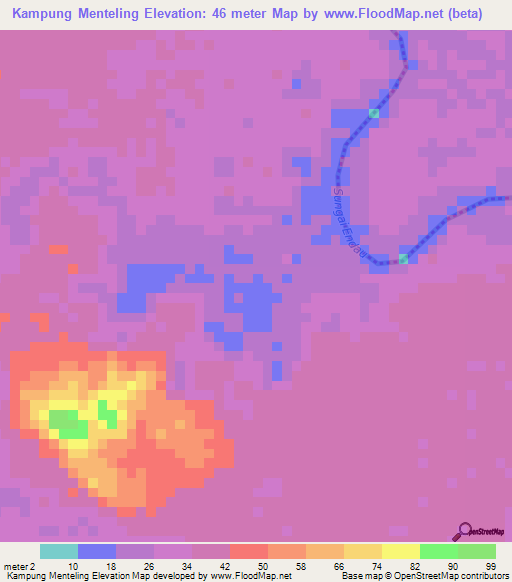 Kampung Menteling,Malaysia Elevation Map