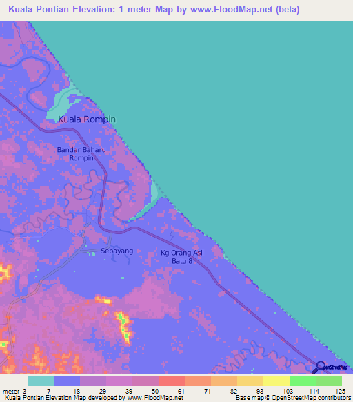 Kuala Pontian,Malaysia Elevation Map