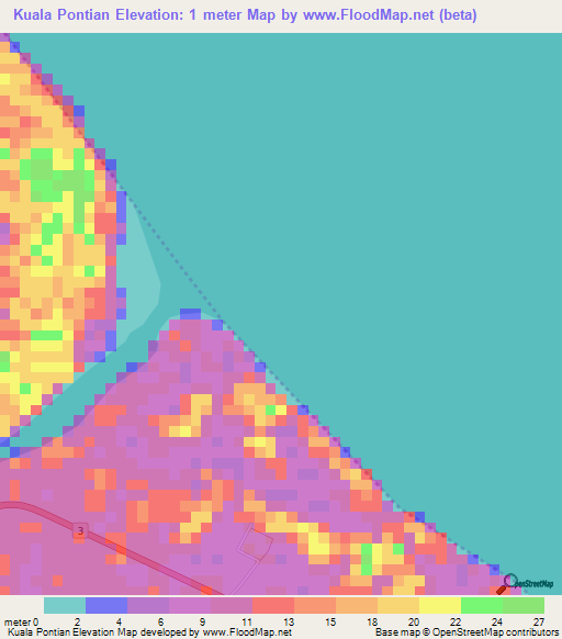 Kuala Pontian,Malaysia Elevation Map