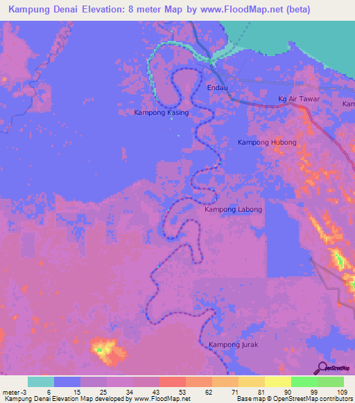 Kampung Denai,Malaysia Elevation Map