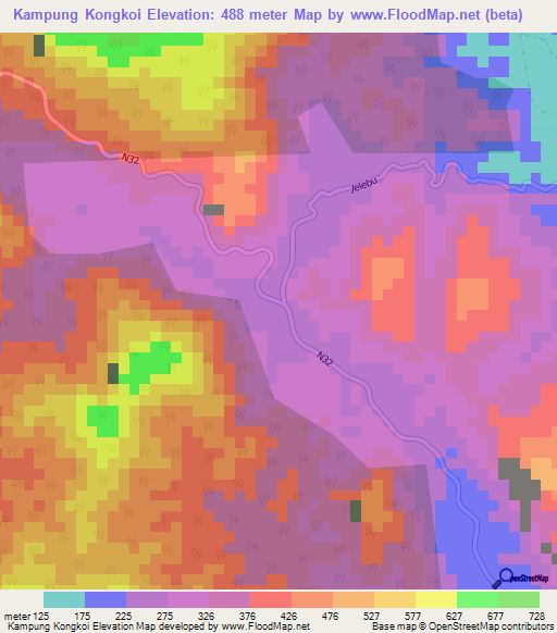 Kampung Kongkoi,Malaysia Elevation Map