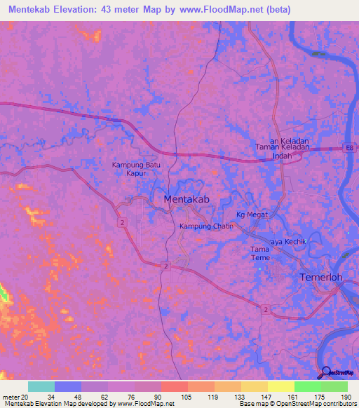 Mentekab,Malaysia Elevation Map