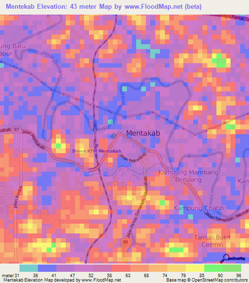 Mentekab,Malaysia Elevation Map