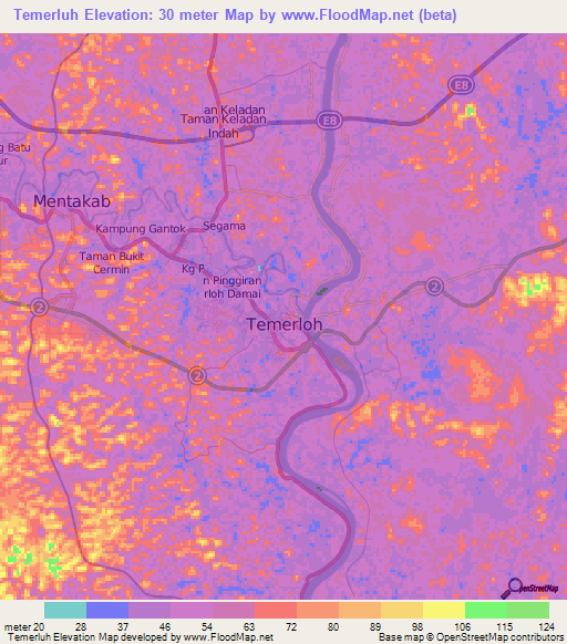 Temerluh,Malaysia Elevation Map