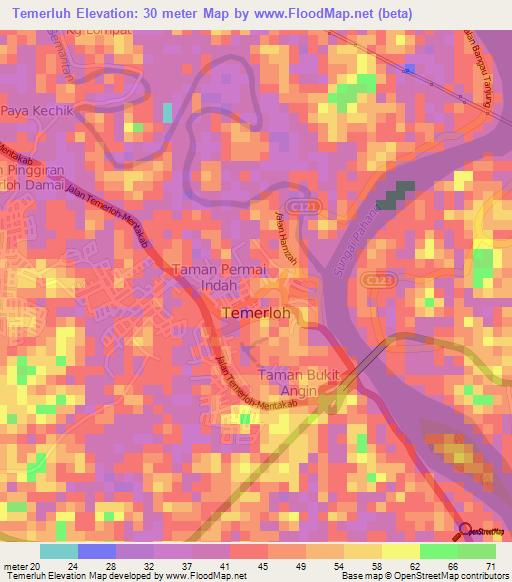 Temerluh,Malaysia Elevation Map