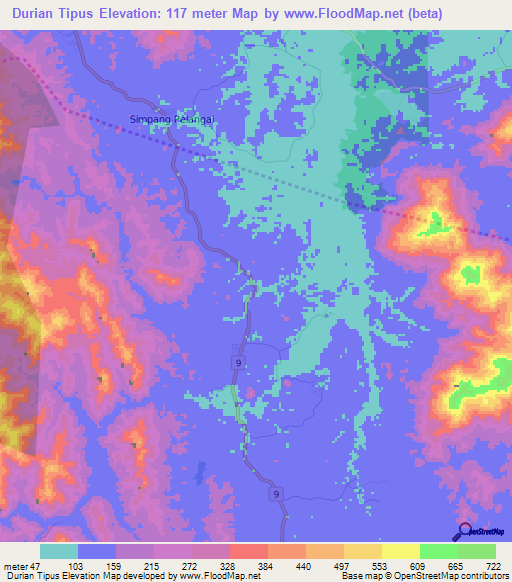 Durian Tipus,Malaysia Elevation Map