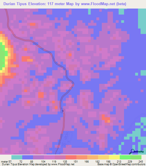 Durian Tipus,Malaysia Elevation Map