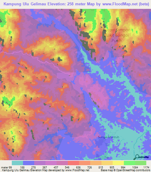 Kampung Ulu Gelimau,Malaysia Elevation Map