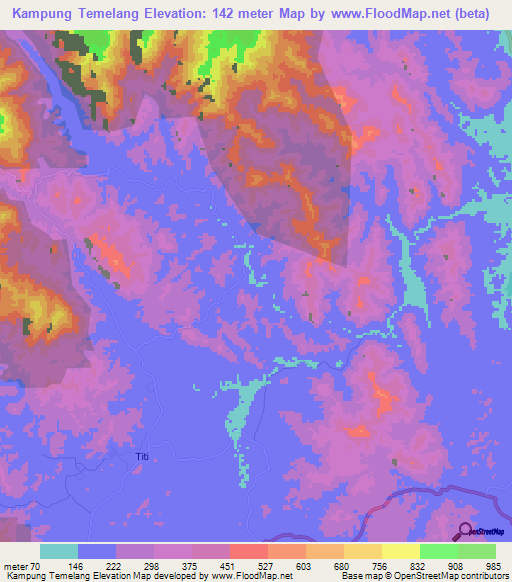 Kampung Temelang,Malaysia Elevation Map