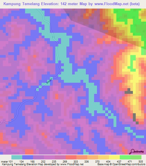 Kampung Temelang,Malaysia Elevation Map