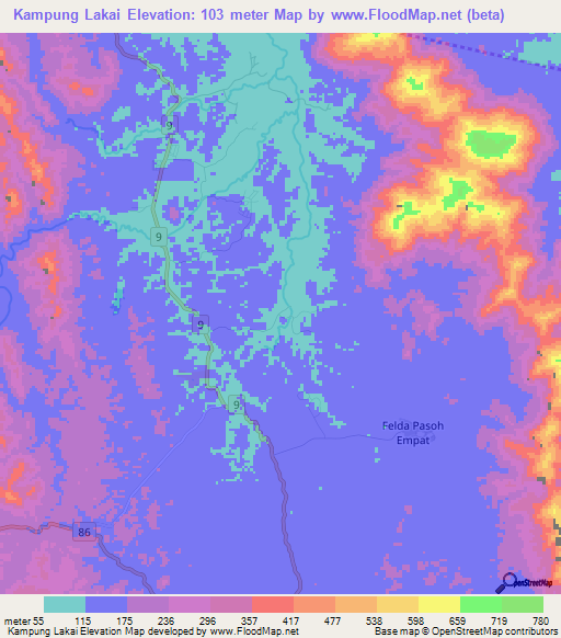 Kampung Lakai,Malaysia Elevation Map