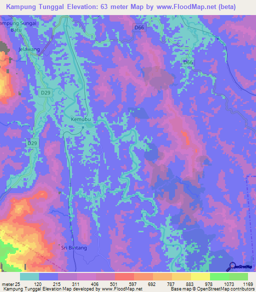 Kampung Tunggal,Malaysia Elevation Map