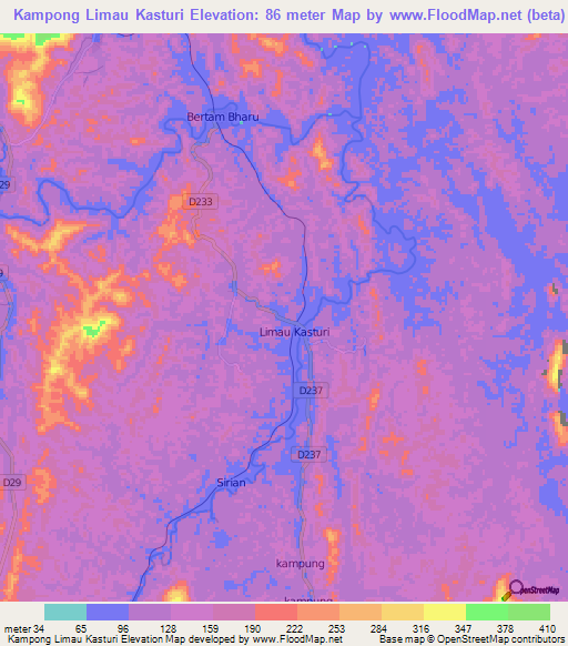 Kampong Limau Kasturi,Malaysia Elevation Map