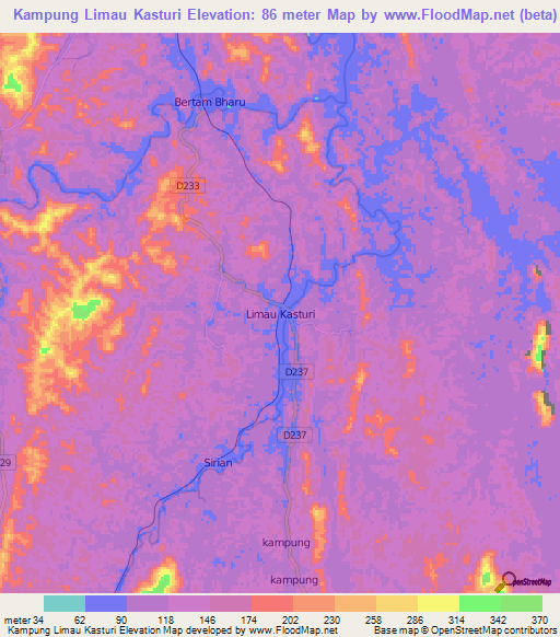 Kampung Limau Kasturi,Malaysia Elevation Map