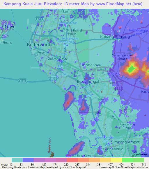 Kampong Kuala Juru,Malaysia Elevation Map