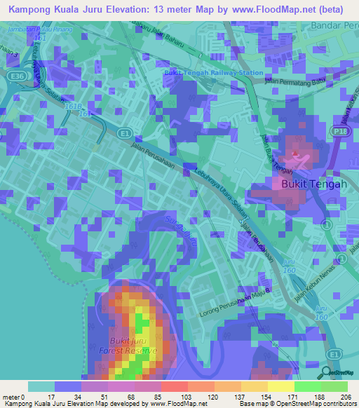 Kampong Kuala Juru,Malaysia Elevation Map