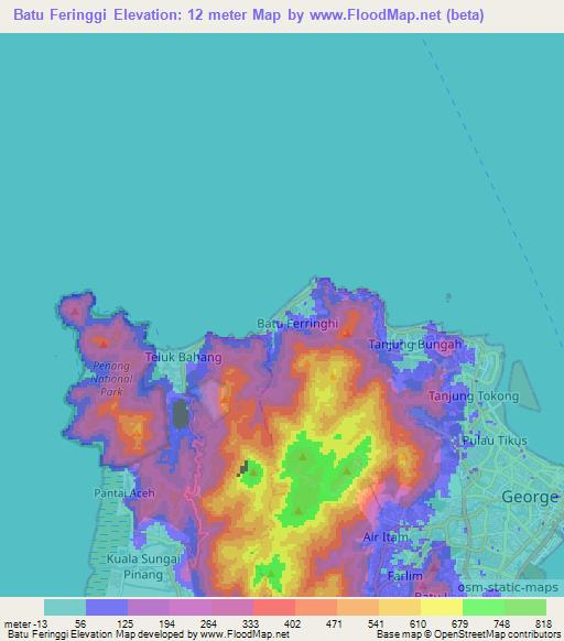 Batu Feringgi,Malaysia Elevation Map