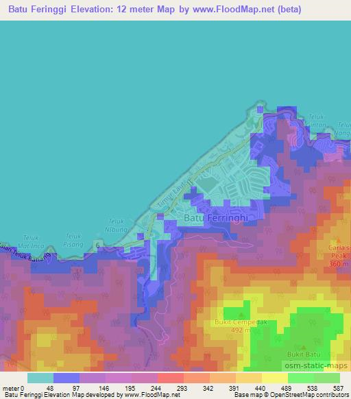 Batu Feringgi,Malaysia Elevation Map