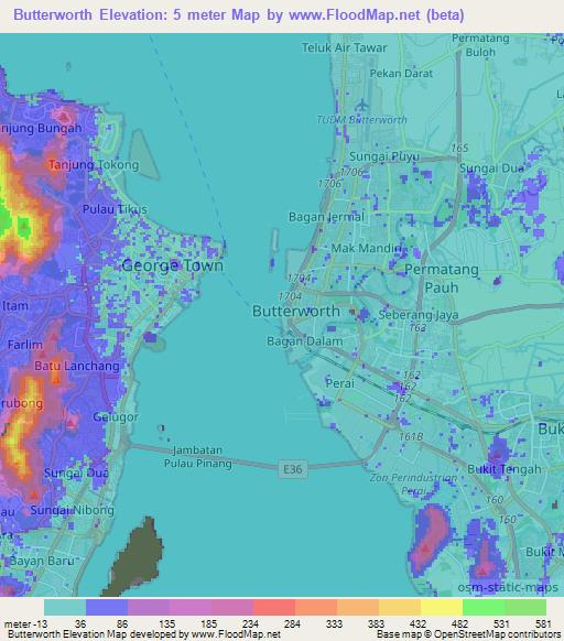 Butterworth,Malaysia Elevation Map