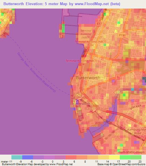 Butterworth,Malaysia Elevation Map