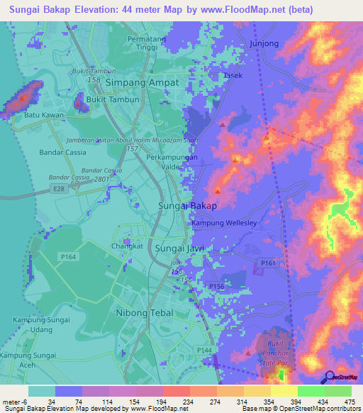 Sungai Bakap,Malaysia Elevation Map