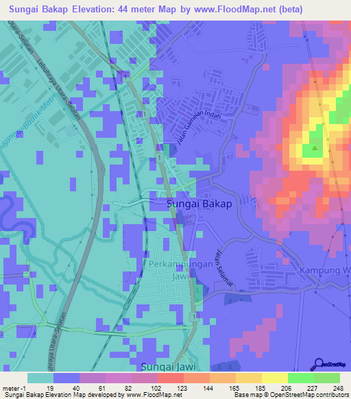 Sungai Bakap,Malaysia Elevation Map