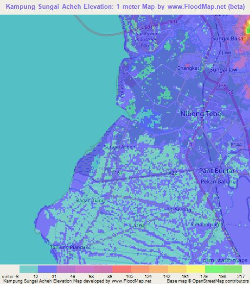 Kampung Sungai Acheh,Malaysia Elevation Map