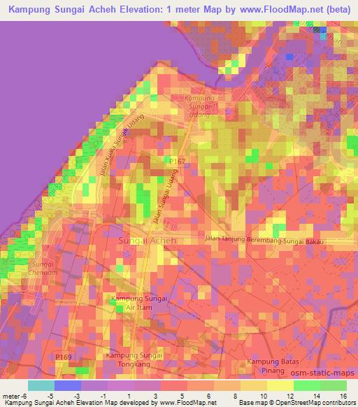 Kampung Sungai Acheh,Malaysia Elevation Map