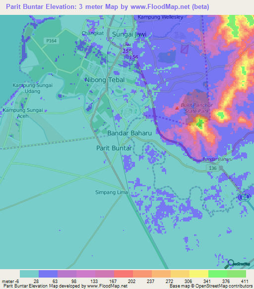 Parit Buntar,Malaysia Elevation Map