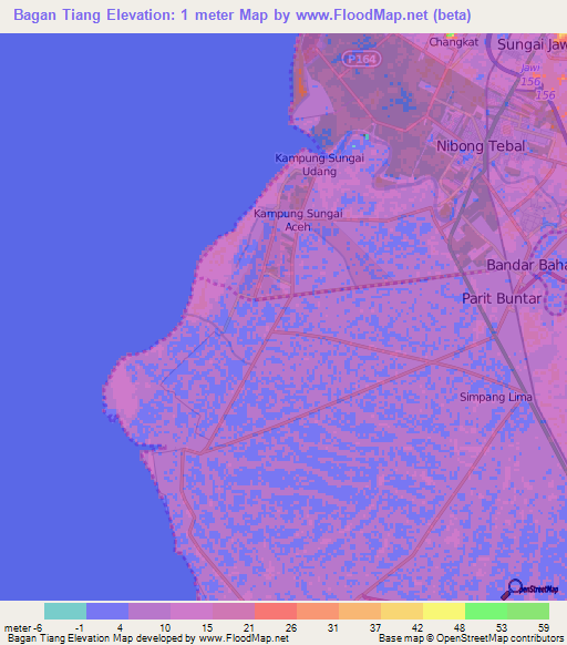 Bagan Tiang,Malaysia Elevation Map