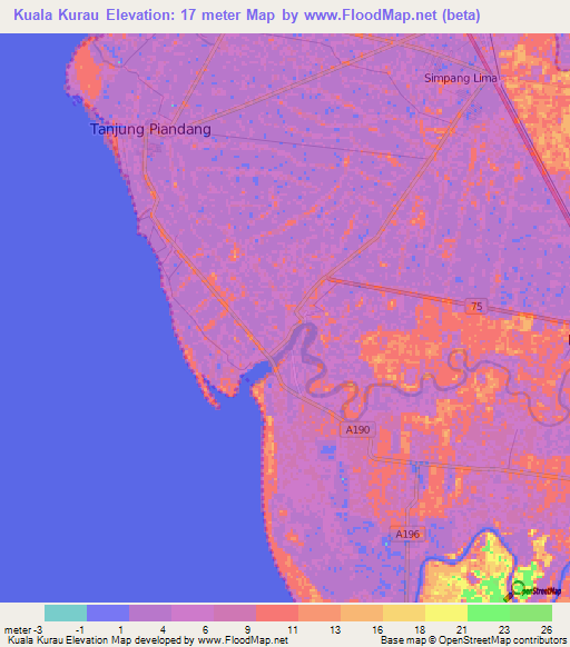 Kuala Kurau,Malaysia Elevation Map