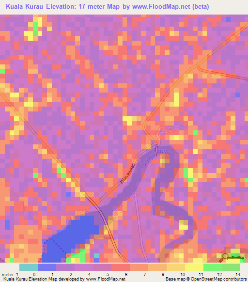 Kuala Kurau,Malaysia Elevation Map