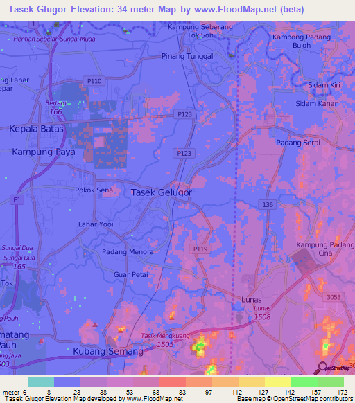 Tasek Glugor,Malaysia Elevation Map
