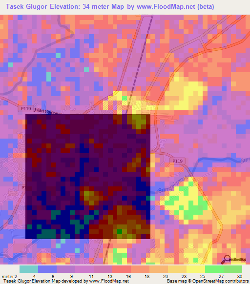 Tasek Glugor,Malaysia Elevation Map