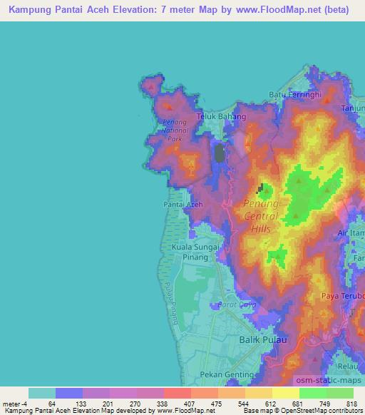 Kampung Pantai Aceh,Malaysia Elevation Map