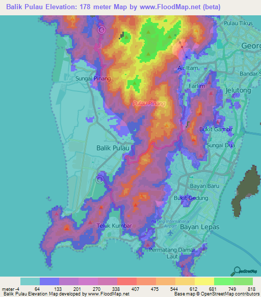 Balik Pulau,Malaysia Elevation Map