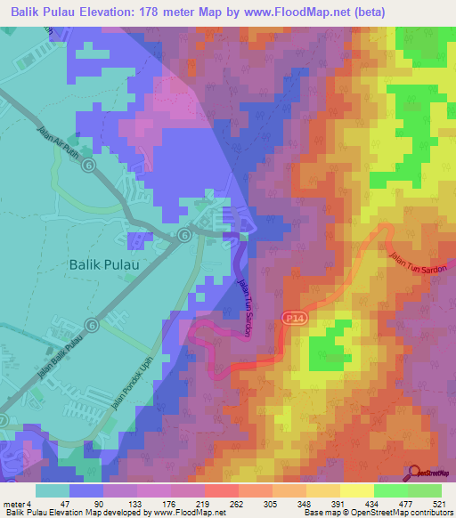 Balik Pulau,Malaysia Elevation Map