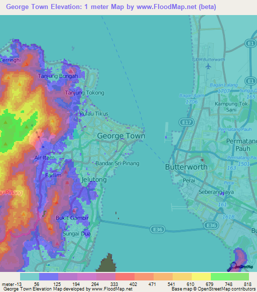 George Town,Malaysia Elevation Map