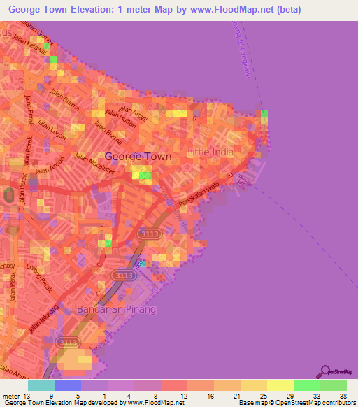 George Town,Malaysia Elevation Map