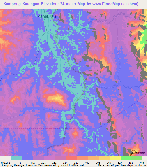 Kampong Karangan,Malaysia Elevation Map