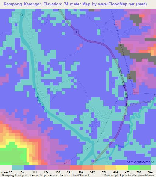 Kampong Karangan,Malaysia Elevation Map