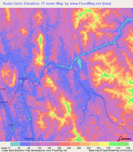 Kuala Geris,Malaysia Elevation Map