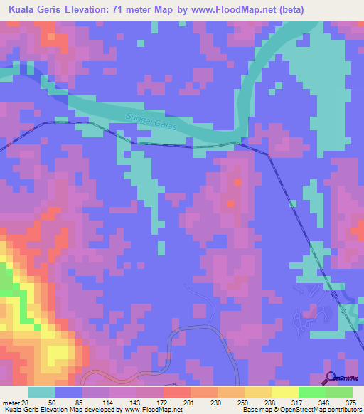 Kuala Geris,Malaysia Elevation Map